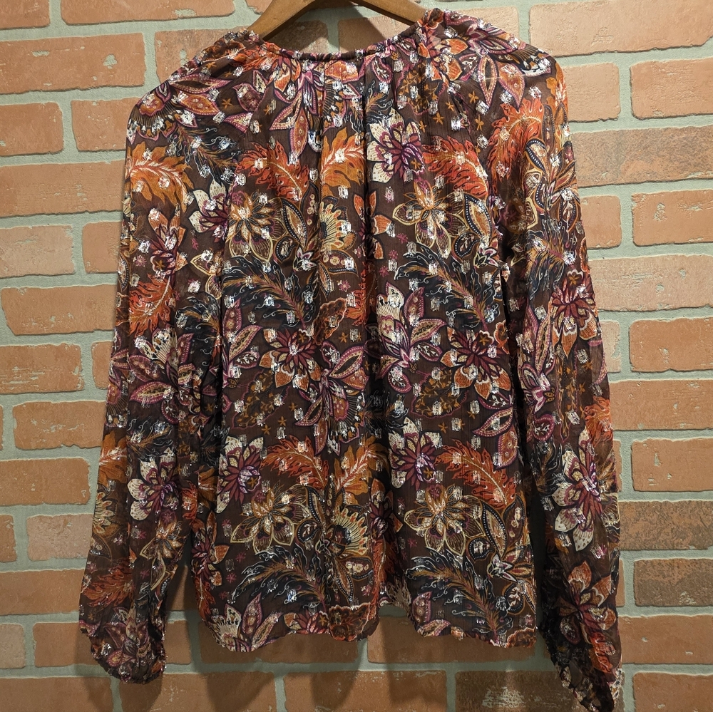 LOFT Multicolor Floral V-Neck Blouse Medium.           ‎   Sku 6 - Picture 6 of 10